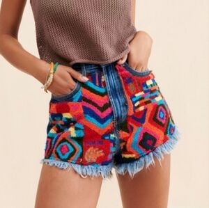 Farm Rio Summer Patches Denim Shorts